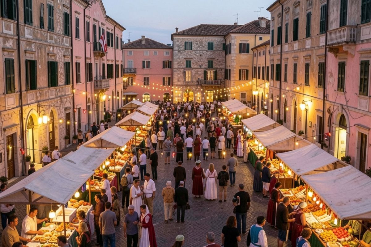 Immagine di un accogliente B&B in un borgo medievale, circondato da antiche mura e paesaggi suggestivi.